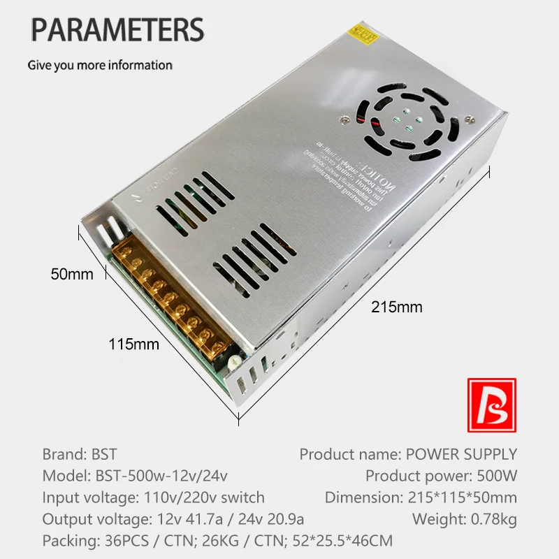 Fast delivery source 10a 20a 3a0 40a 50a 60a 70a switching power supply 500w 12v 41.6a 560w 480w 450w 24v 36v adapter for camera