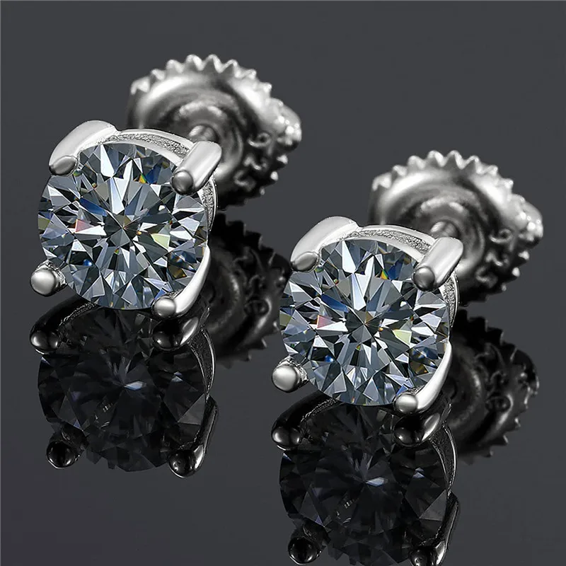 vvs 925 sterling silver 1ct 6.5mm def color real diamond screw back moissanite stud earrings men with gra certificate