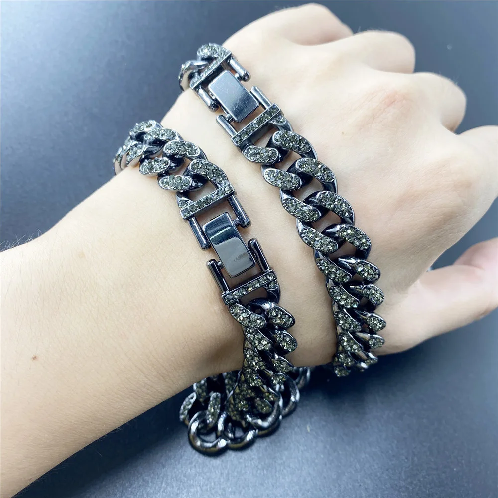 Fashion Jewelry  accessories Double row full drill hip hop Cuban chains for Men crude chain link necklace