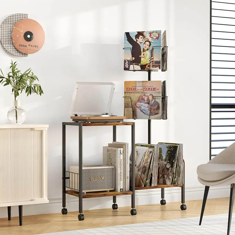 Modern Vinyl Records Storage Rack With Vinyl Records Albums Book Holder Metal Record Player Stand