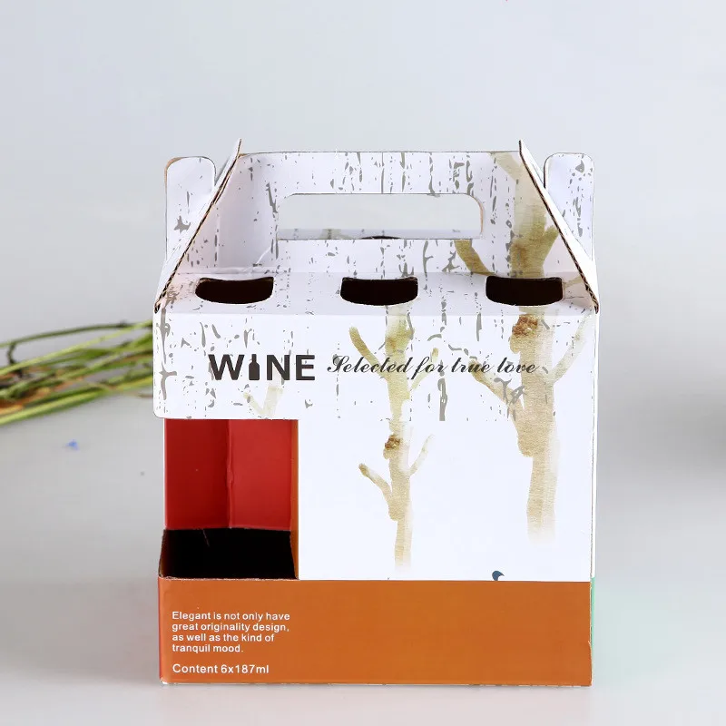 Custom Printing Corrugated Cardboard Box Wine Beer Bottle Carrier Holder Carrying 6 Pack Corrugated Board Beverage FSC Folders