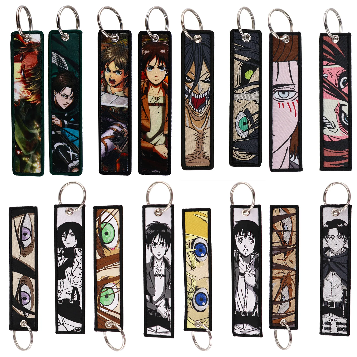 90 Styles Custom Woven Label Key Chains Saint Seiya Berserk Bleach Demon Slayer Black Clover Shingeki No Kyojin Anime Lanyard