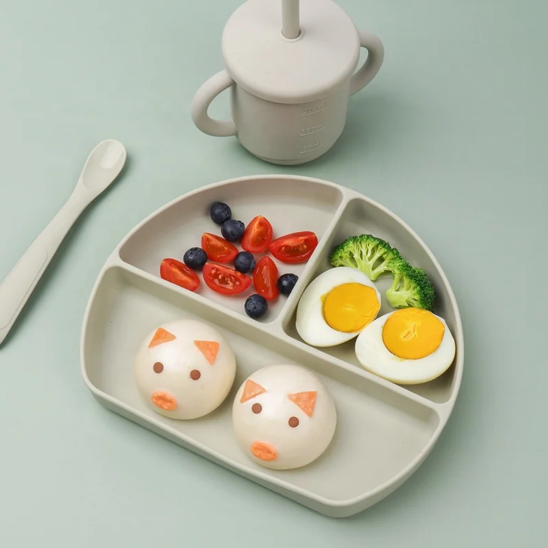 Cute Food Grade Toddler Kids Children Silicon Silicone Divided Food Suction Feeding Baby Plates For Baby