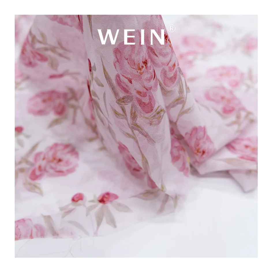 V11 Eco Viscose georgette chiffon digital printed fabric rose woven 2024 new spring and summer for fashion dress