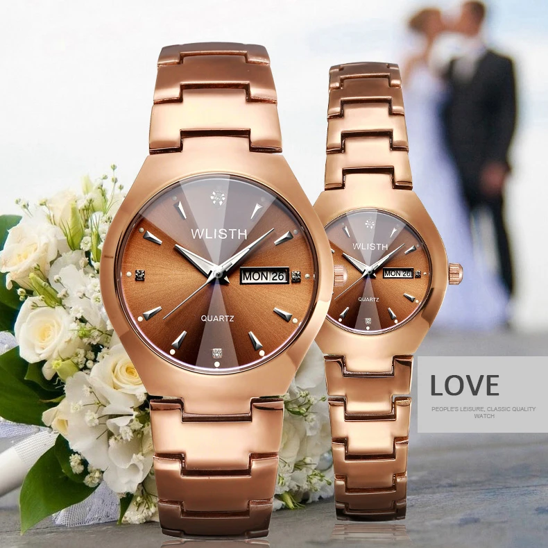 Rose gold luminous double calendar small and exquisite men and women watch couple table