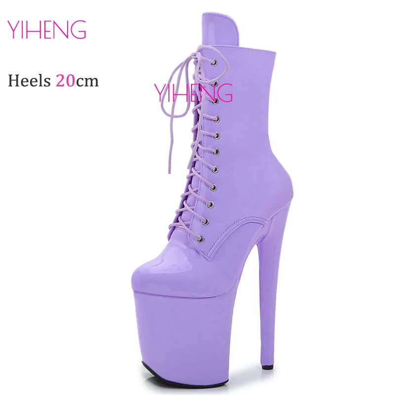 8 Inches Sexy Ankle Booty Fashion Pat PU Stripper Boots Heels Platform Exotic Dancer Shoes Female 36-43