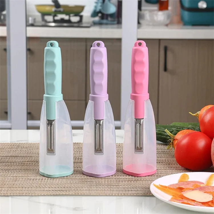 Multi-function Smart Gadget Kitchen Tools Stainless Steel Manual Vegetable Fruit Peeler With Skin Storage Container