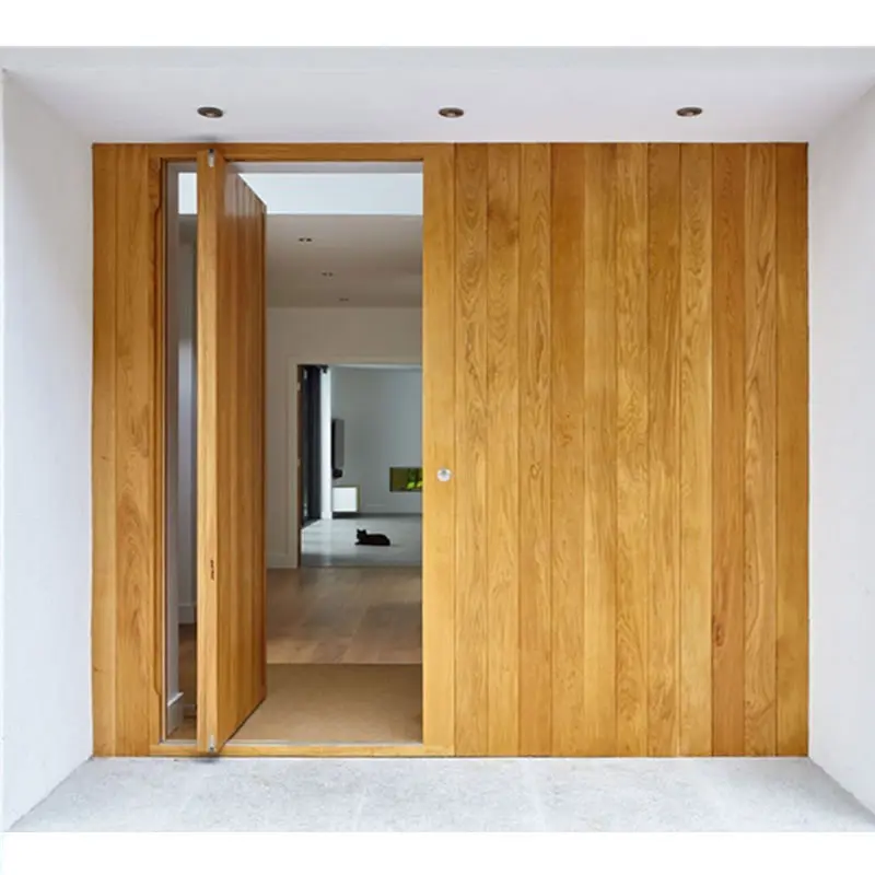 DAIYA Solid Teak Door with Black Glass Pivot Entry Entrance