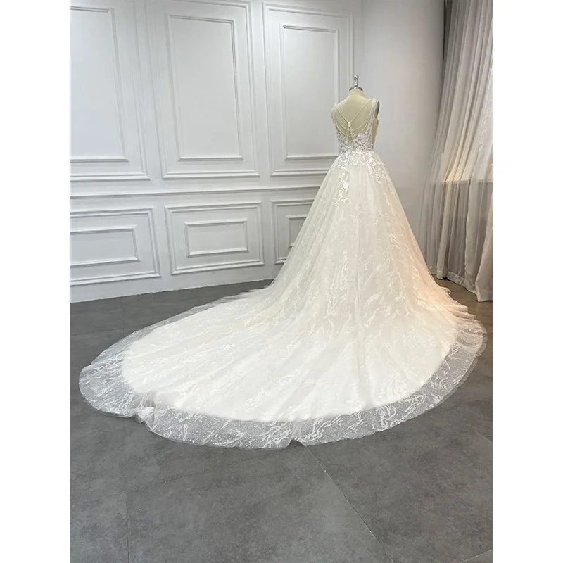 Custom Women Luxury Vestidos De Novia Glitter Beaded Lace Bridal Wed Ball Gown Vintage Pearls Wedding Dresses for Brides 2022