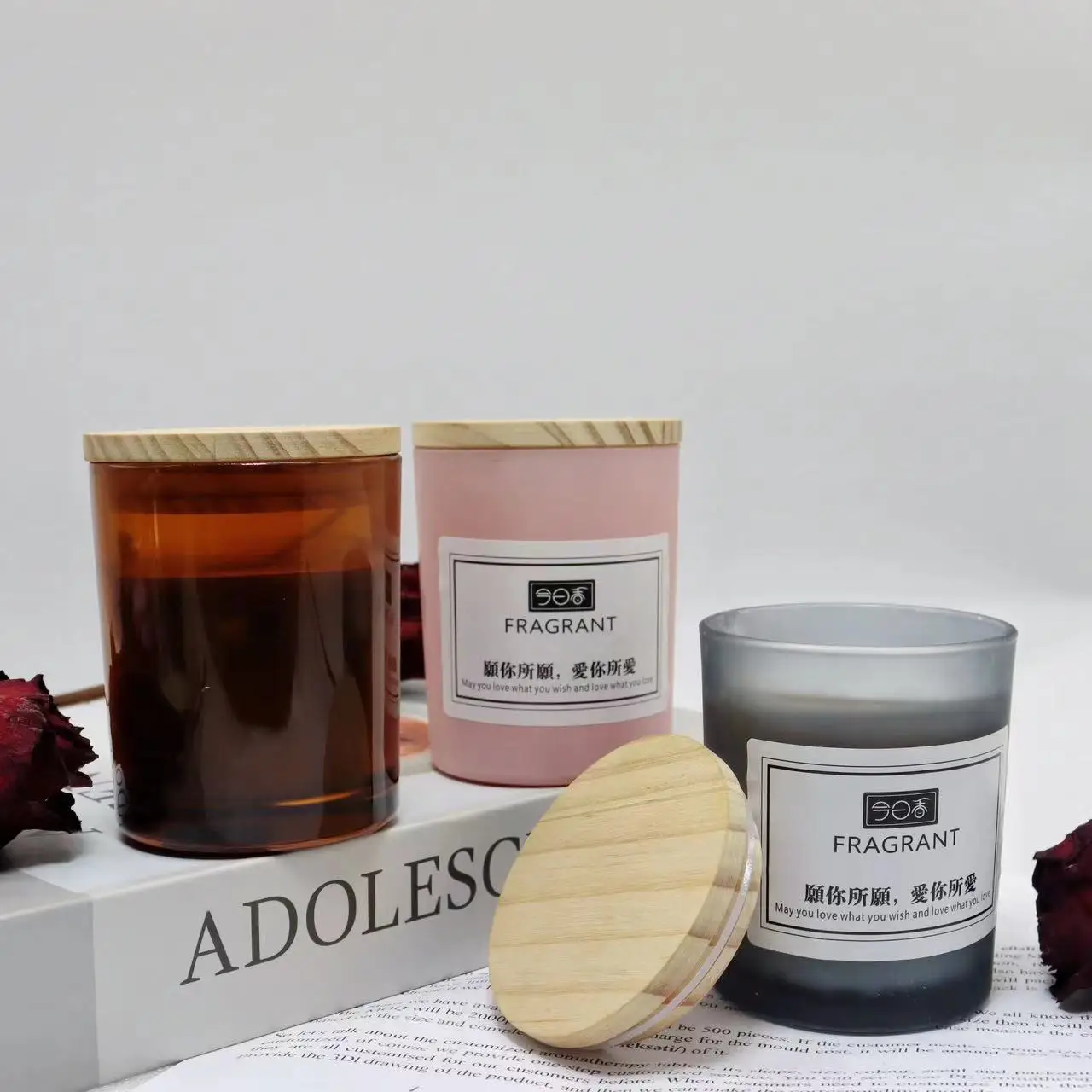 2024 Aroma Therapy Candle Luxury Aromatherapy Candle Bulk Soy Wax Glass Jar Scented Candle Set with Wooden Lid