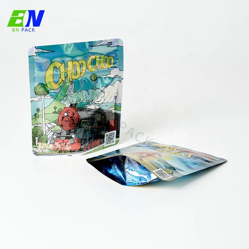 Custom 3.5g Mylar Bag Plastic CR Zipper Lock Edible Food Candy Cookies Pouch Holographic Packaging Laser Storage Bag