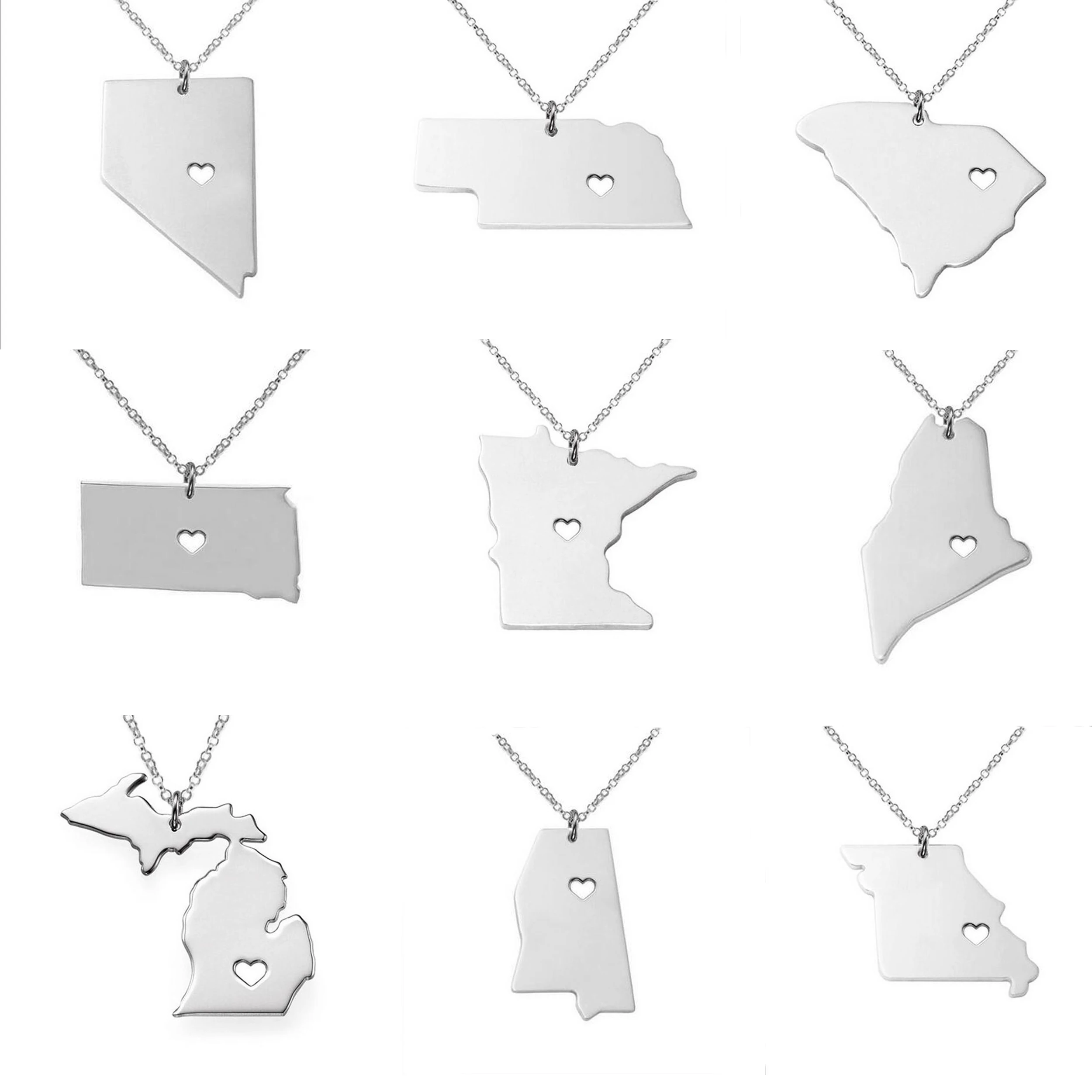 Wholesale Stainless Steel  US State Map Country Pendant  Necklace Accept Customized