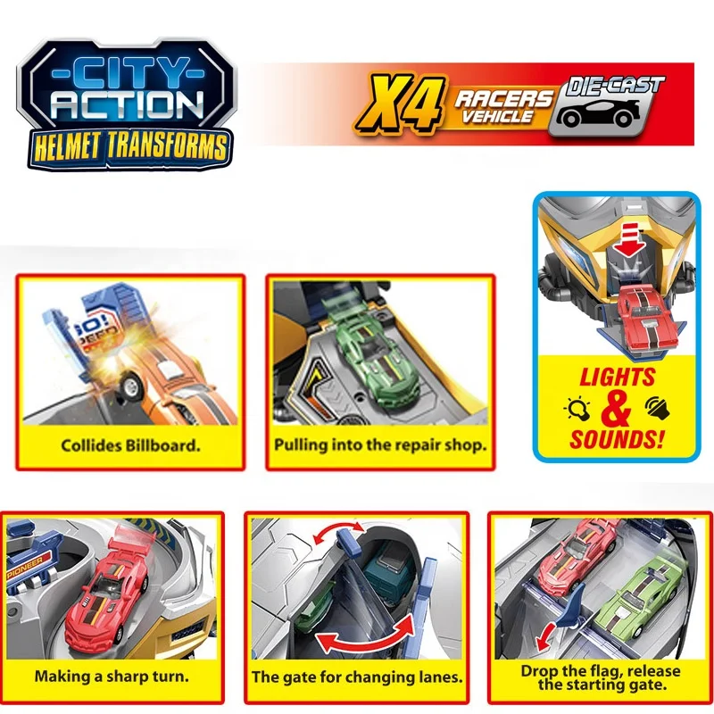 KUNYANG new creative helmet transforming kids game garage fire rescue car game plastic electric track toy parking lot toys sale
