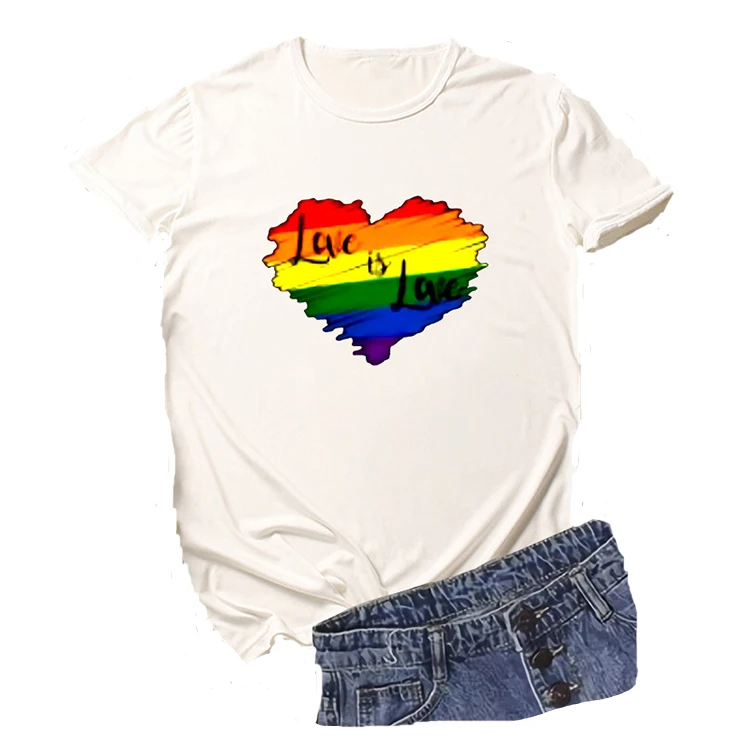 Summer Rainbow Lettering Couples Casual Short Sleeve T-shirts for Lover Valentine Day Cozy Tops Wholesale Cotton Couple Clothes