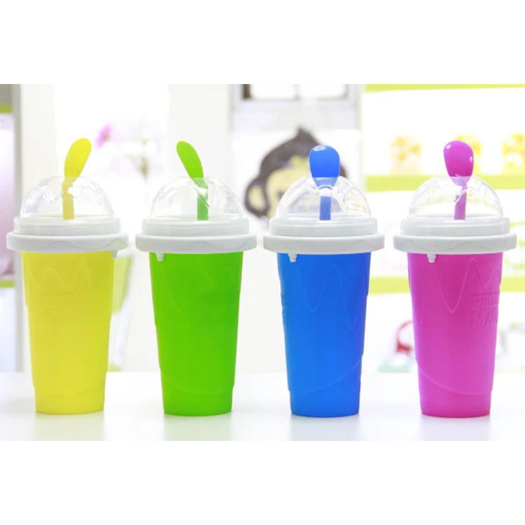 NEW Arrivals Food Grade Quick-Frozen Magic Cup Silicone DIY Smoothie Pinch Cup Slushy Maker Cup With Straw