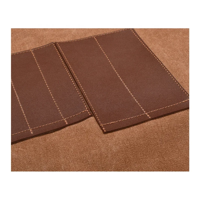 New canvas apron logo leather shoulder strap with leather pocket barber apron for men wear-resistant grill apron for men