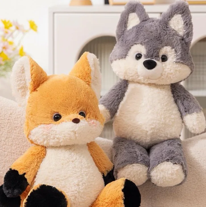Wholesale Cute Plush Dog and Fox Stuffed Animal for Kids and Babies Room Decor Plush Husky and Fox with Cloth Doll