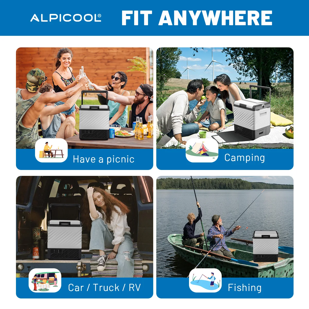 P22 Alpicool Solar Fridge Freezer combo Battery power mini Refrigerator for bar DC compressor Compact Camping Electric Cooler