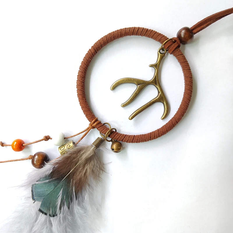 Handcraft Dream Catcher Feather Deer for Car Interior Rear View Mirror Hanger Car Accessories Pendant Interior Decoration