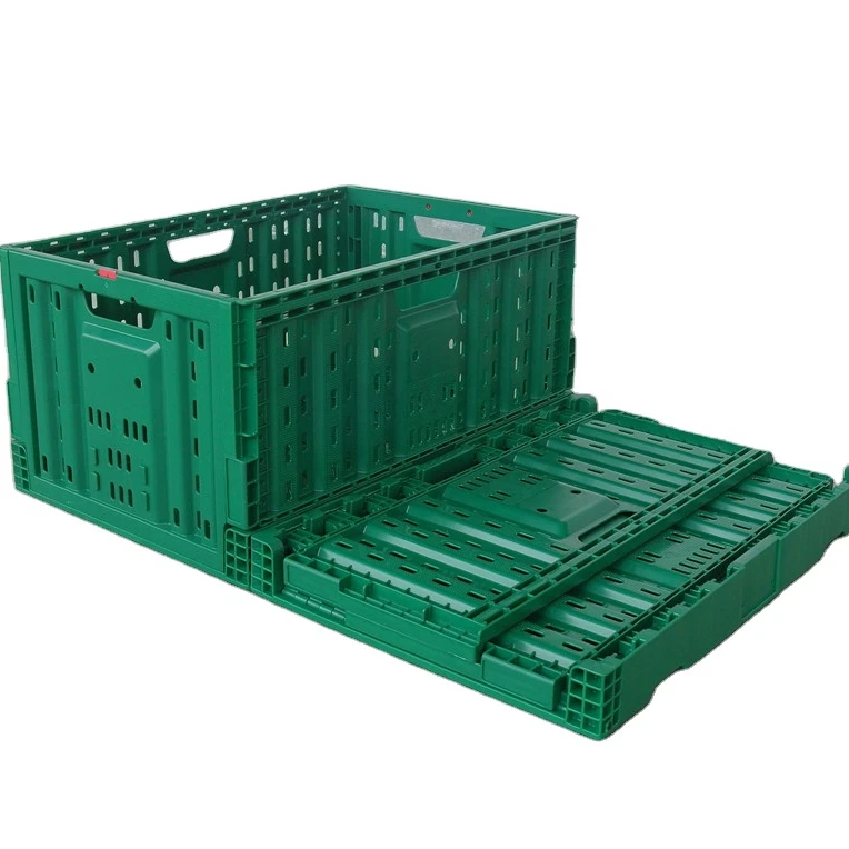 green color PP material 23.6x15.7x11.8 inch reusable collapsible folding plastic storage crate