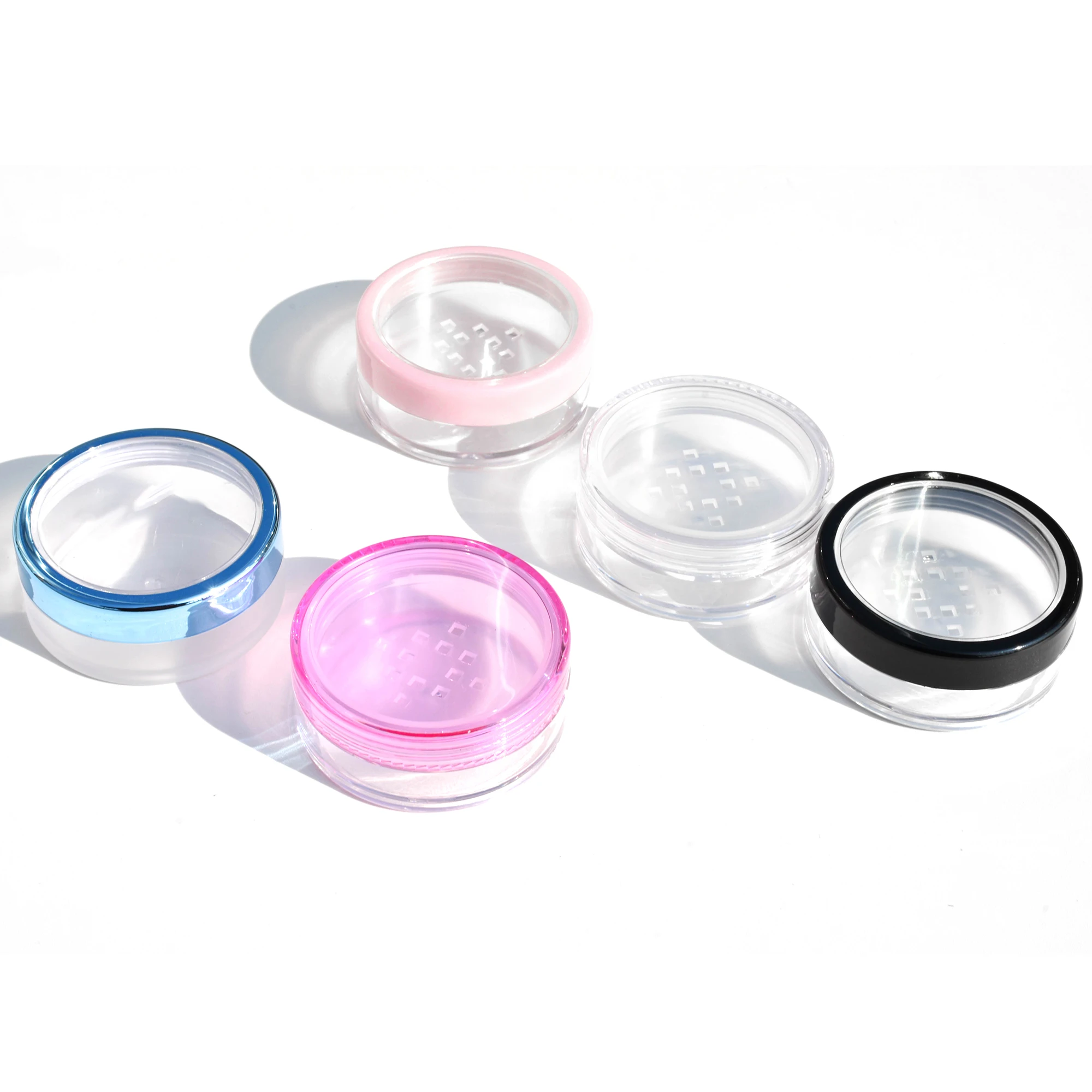 5g 10g High quality manufacturer PS cosmetic cream jar wholesale luxury Clear cosmetic window cap loose powder jar with sifter