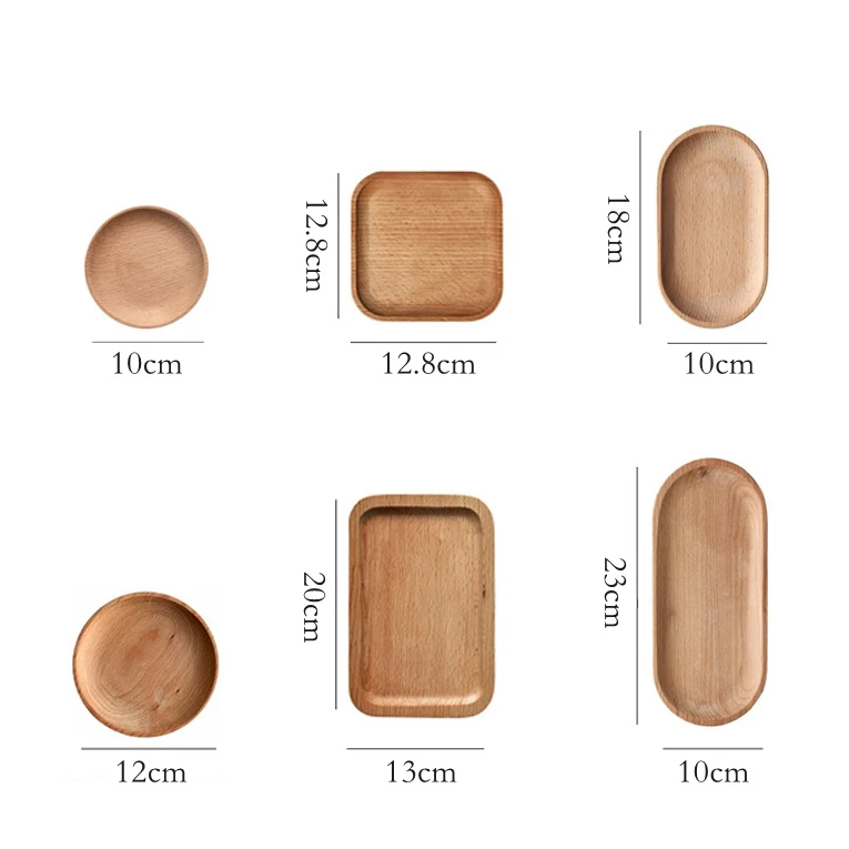 Custom Engraved Logo Rustic Elliptical Round Square Beech Wooden Serving Plate for Restaurant