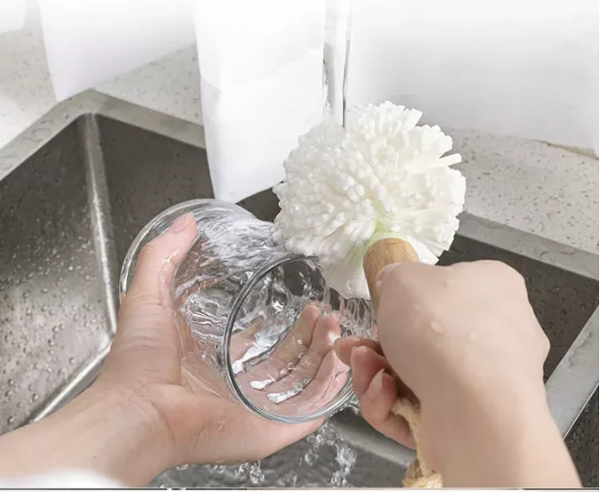 Eco -friendly Beech Handle Round EVA Big Size Pot Brush Glass Cleaning Brush With Handle