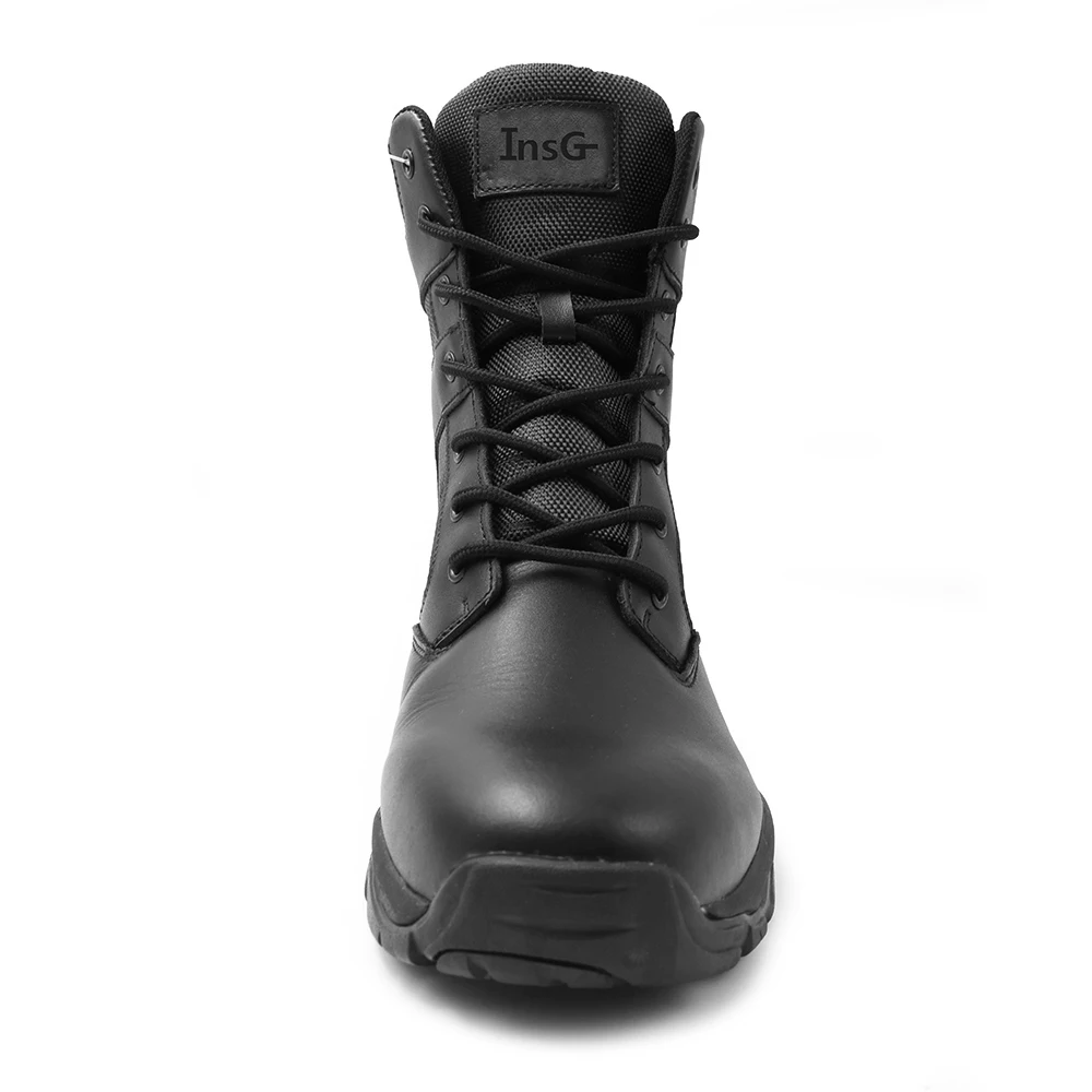 Genuine Leather Rubber Outsole Black Color Customized Man Police Army Military Boots