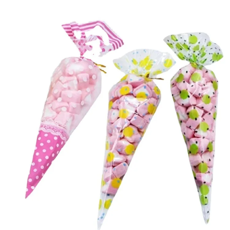 Triangle Meringue popcorn wrap thickened ice cream cone baking clear plastic gift bag