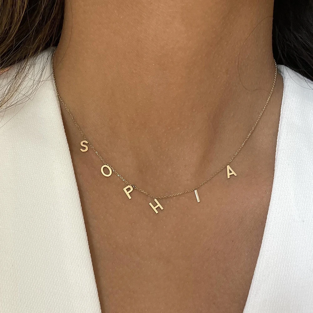 Custom Mini Name Angel Numb alphabet Jewelry 925 Sterling Silver Hip hop Pendant Necklaces Initial Zircon Letter Link Chain