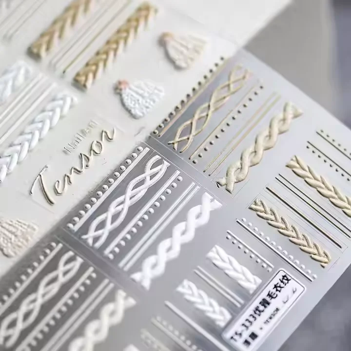 5D New Craft Nail Stickers Winter Sweater Charm Design Acrylic Engraved Nail Sticker Self-adhesive Manicures Foils