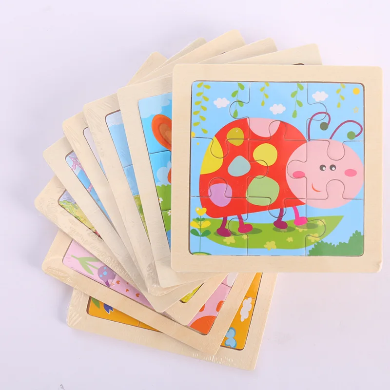 9 PCS Cartoon Wooden Jigsaw Puzzle Kids Hand-eye Coordination Game Intelligence  Early Educational Toys for Child