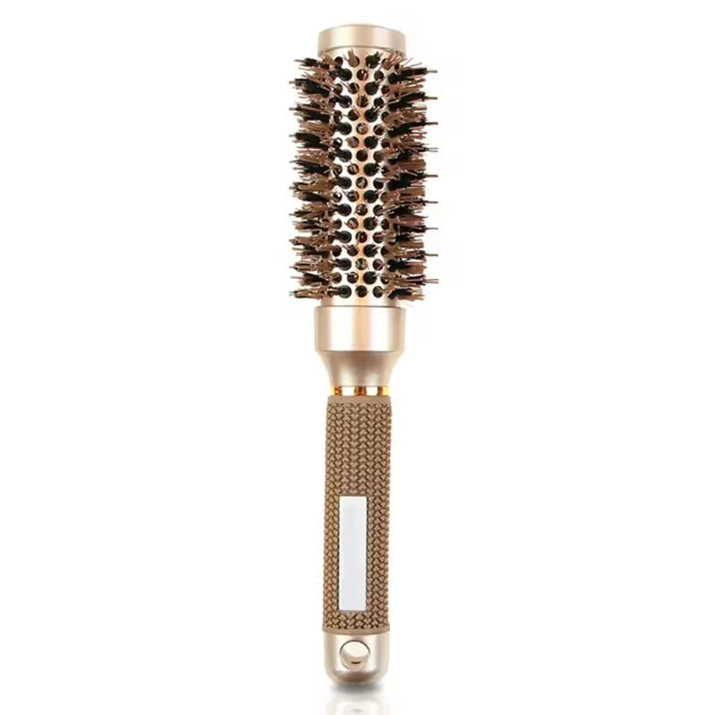 Factory Price Professional Custom Logo Heat Resistant Hairdressing Rolling Curly Round Hair Brush With Metal Base