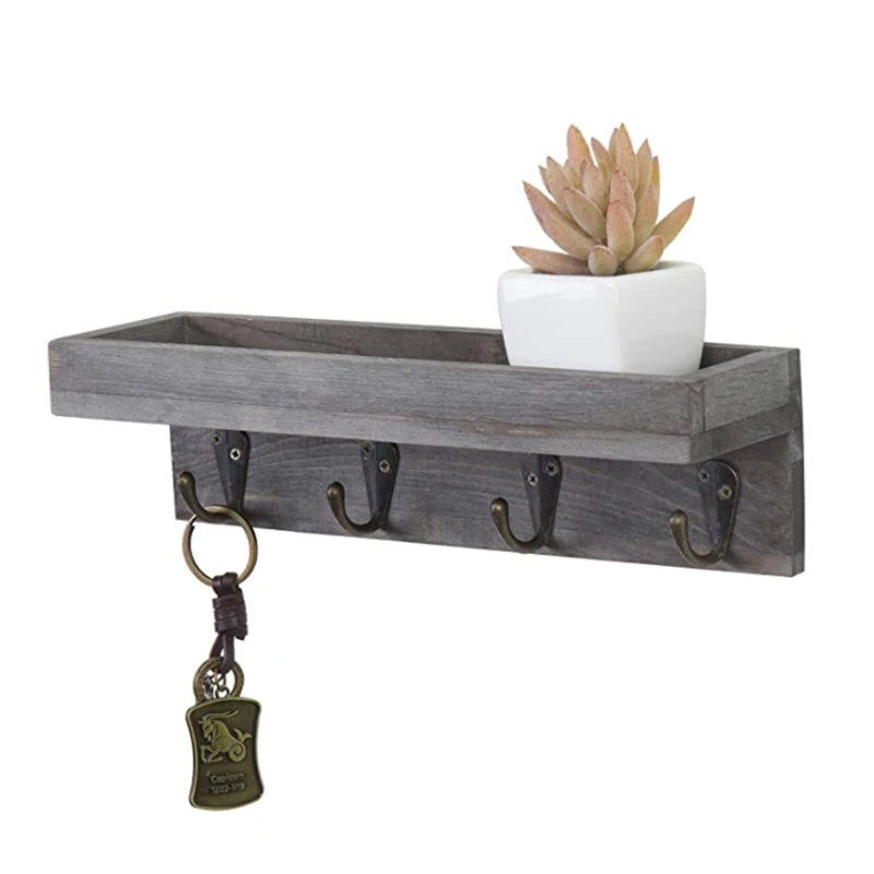 Плавающая полка винтажный серый фон с деревянным настенный вход или офисной полки 4 антикварное изделие из металла крючки станок и деревянный стеллаж для выставки товаров
