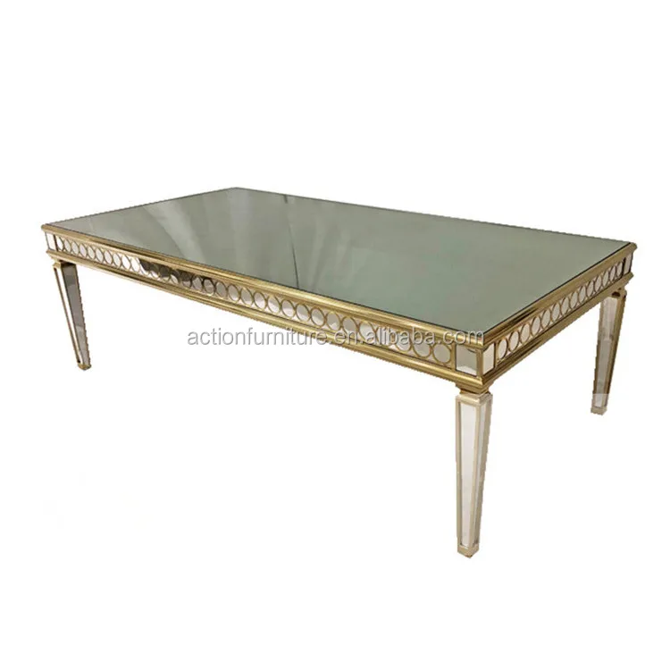 Event Rental Mirror Rectangle Wedding Banquet Dining Table With Tempered Glass Top