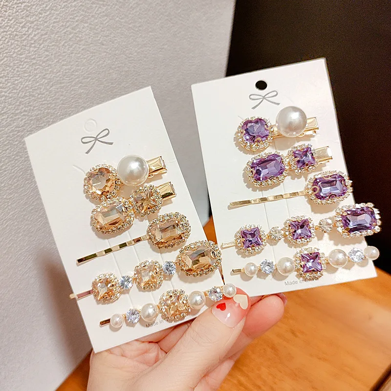 2022 Wholesaler Korean Word Hair Clips Hairpin Accessories Vintage Green Pearl Rhinestone Hair Clips For Women Girl