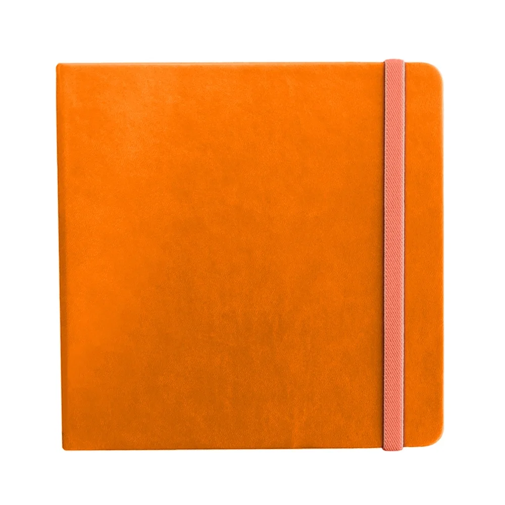 Square Hardcover Pink/Orange/Red PU Cover Sketchbook for Artist With Elastic Closure and Expandable Pocket
