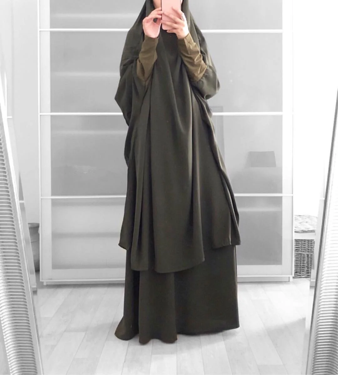 
Biglife030D nida solid color robe suit dress french hijab abaya jilbab 2 pieces 