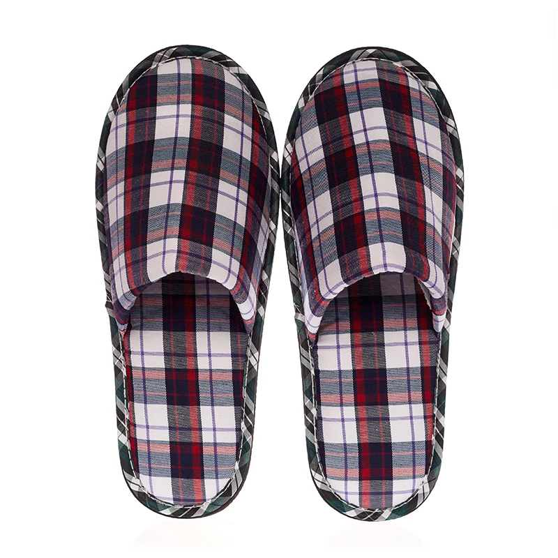 Guest Room Slippers Logo Velour Customized Checkered Pattern Cotton Hotel Slipper Ladies Slippers Designs