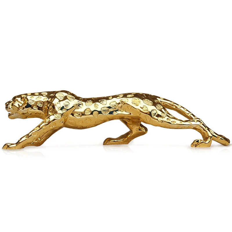 Customized Metallic Decorative Electroplated Item Gold Color Fiberglass Leopard Statue
