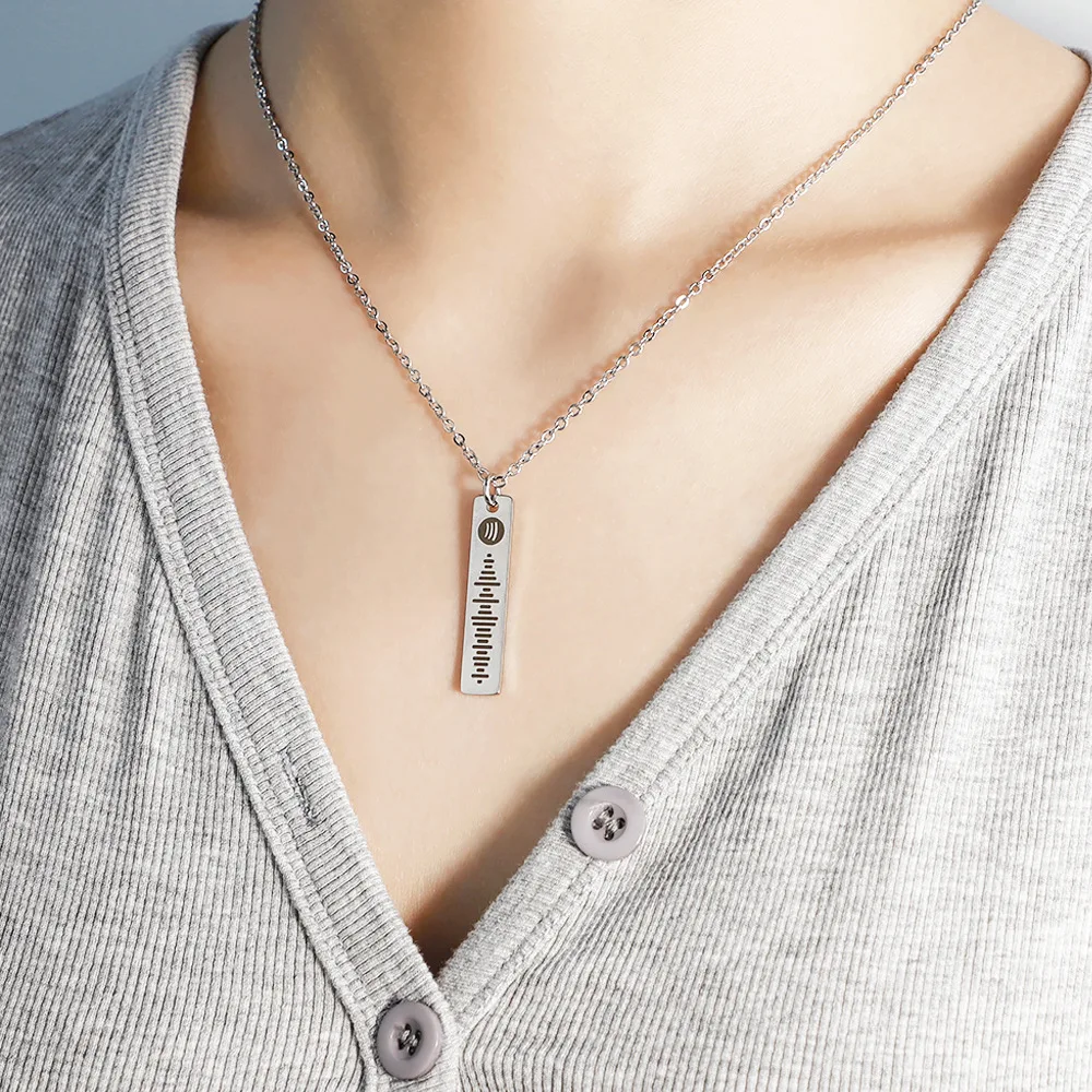 Handmade Hip Hop Stainless Steel PVD Plating Engraved Soundtrack Morse Code Clavicle Necklace