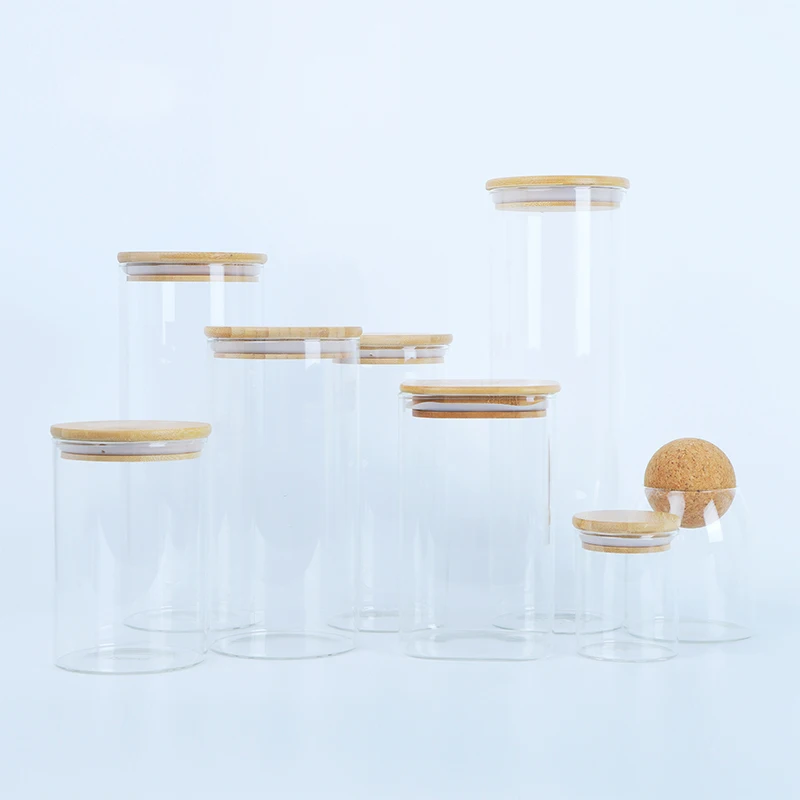Glass Spice Jar With Wooden Lid Factory Wholesale Glass Food Storage Containers Jar Seal Bamboo Lids