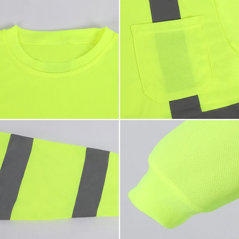 High quality custom logo Hi Vis Reflective Safety Short Long Sleeve T-shirt T Shirt with Pocket