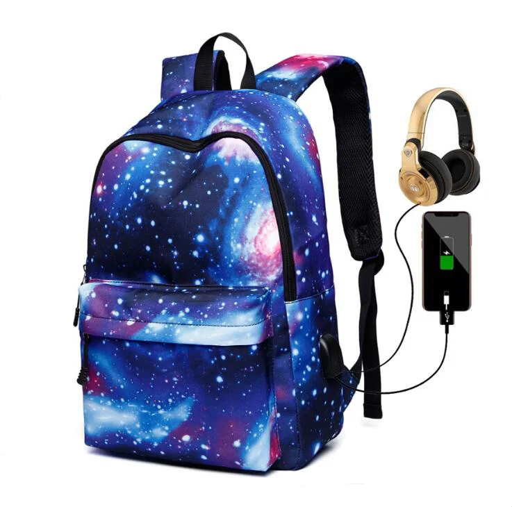Durable 600D Oxford Polyester Laptop School Book Bag Galaxy Night Visible Custom Branded Logo Luminous Backpack