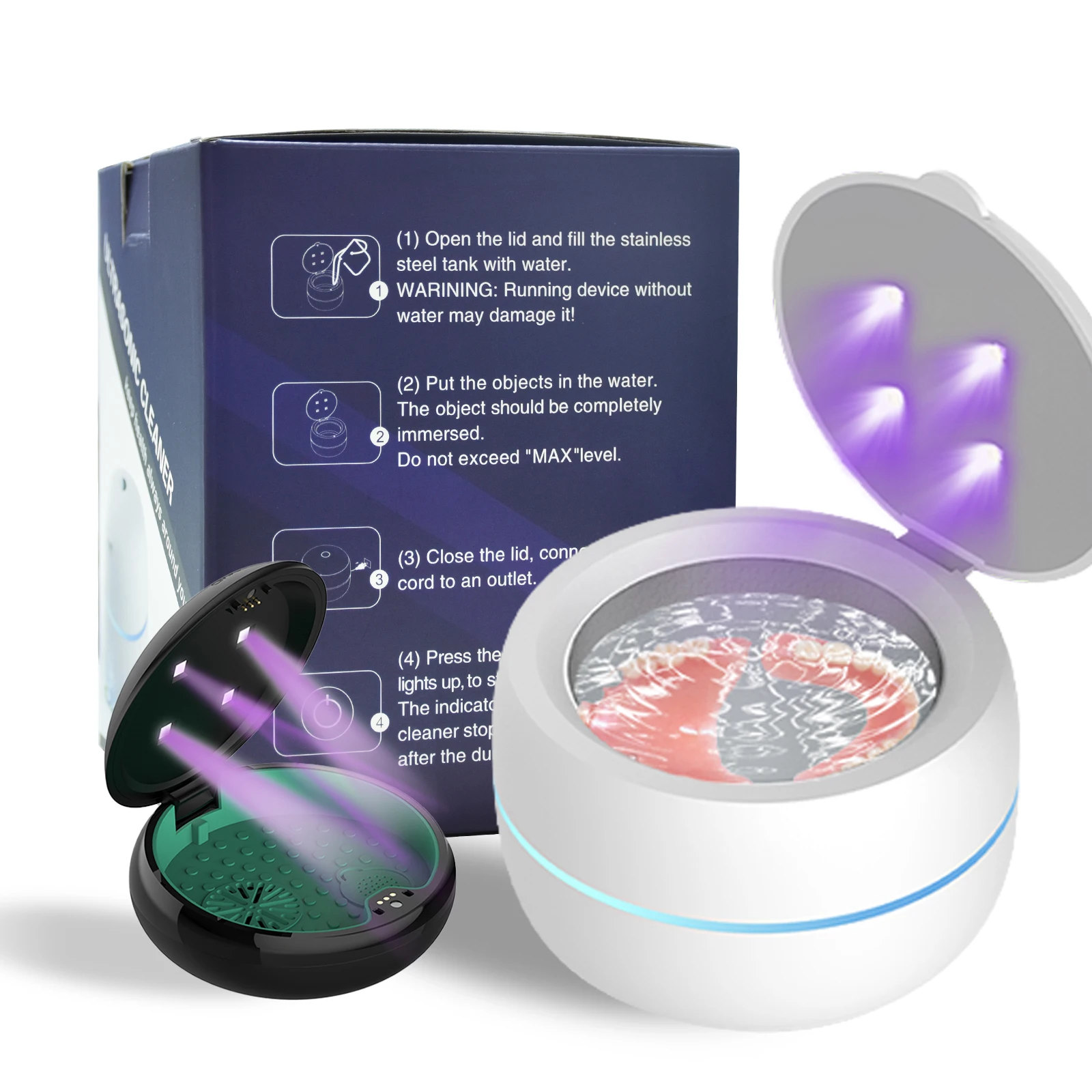 Factory Ultrasonic Jewelry UV Cleaning Washing Dental False Teeth Aligner Retainer box Mouth Guard Cleaner Denture