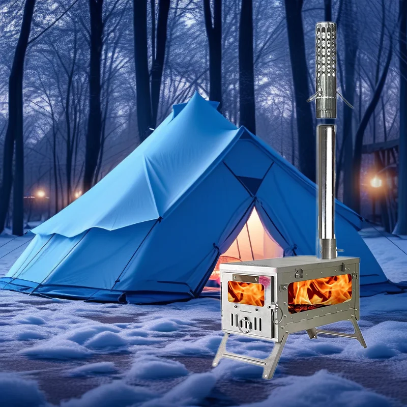 Outdoor Camping Stove with Long Chimney Stainless Steel Smokeless Wood Burning Sauna Furnace for Adventures
