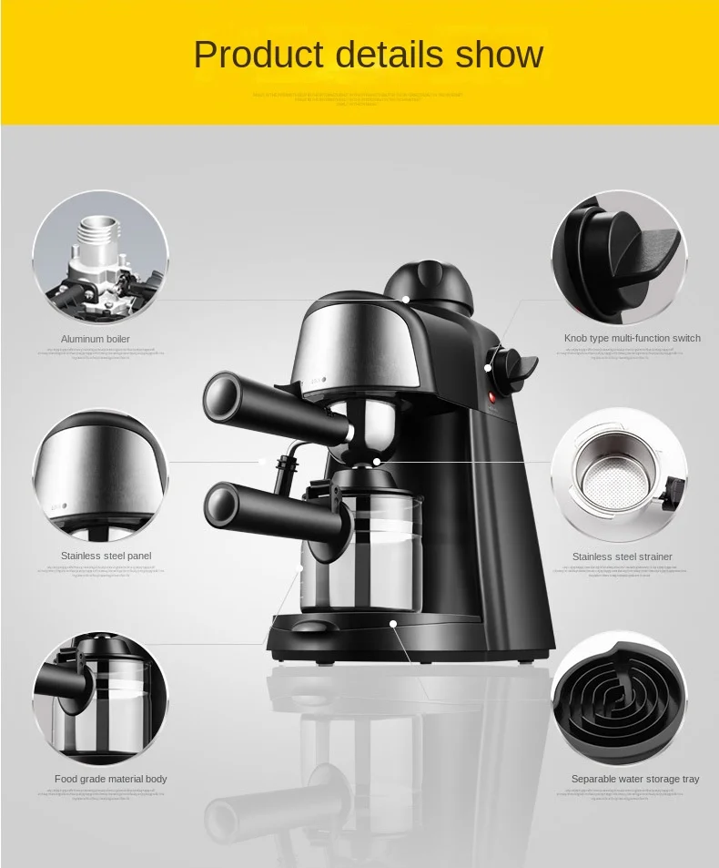 Popular Online 2024 Nice Look Coffee Machine for Home Espresso Machine Steam Milk Froth Small Mini Semi-automatic Coffee Maker
