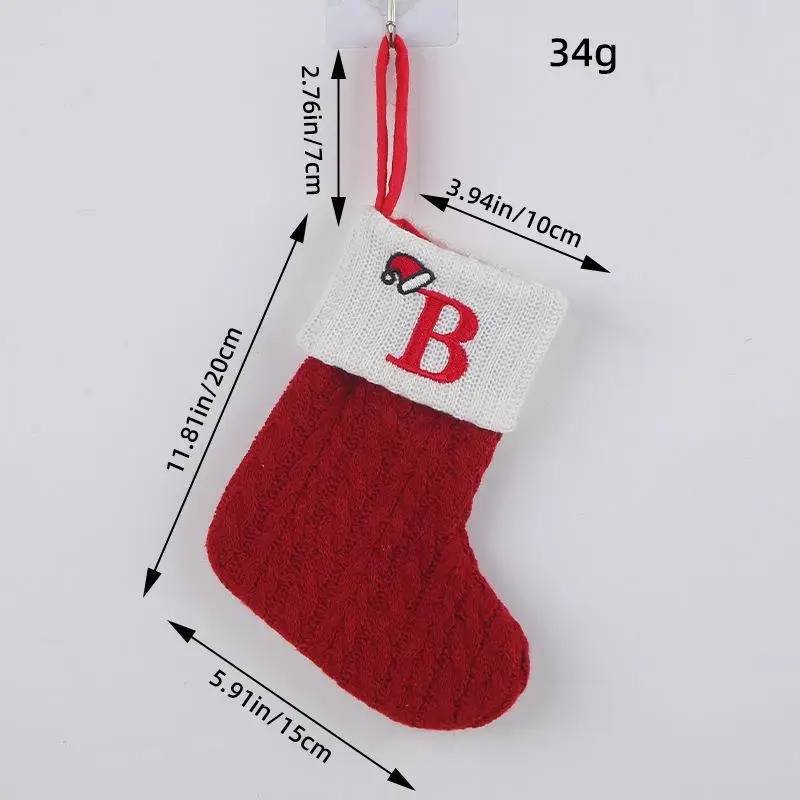 Wholesale A to Z Red Knitted Socks Xmas Stocking Props Christmas Decoration Candy Socks