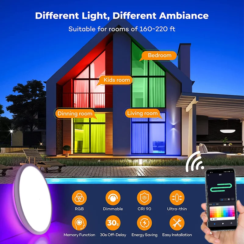Alexa Google Tuya Wifi RGBW dream full color running chasing effect smart led ceiling light for bedroom