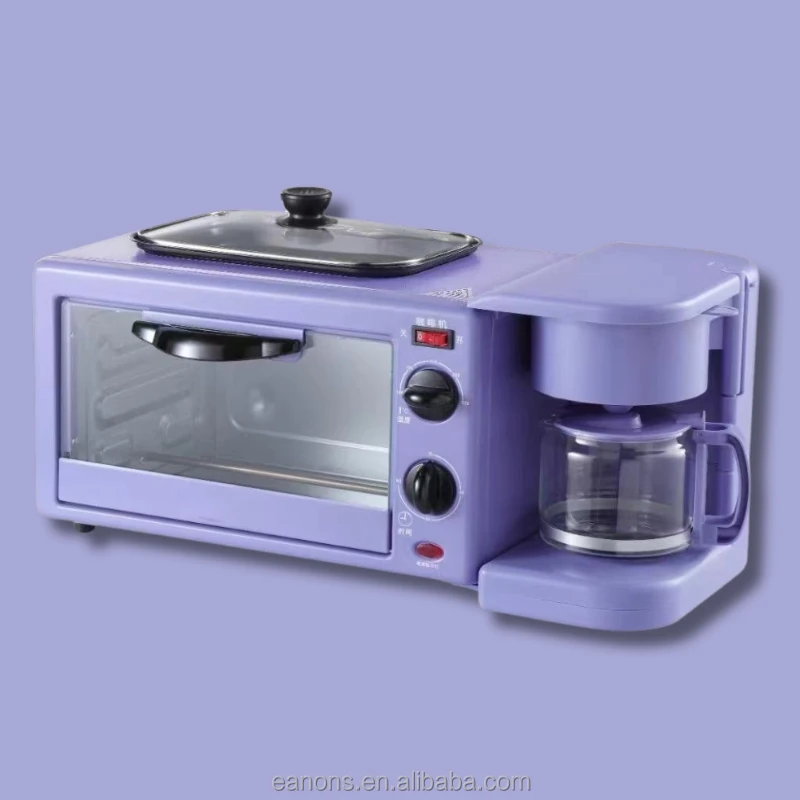 Mini Electric Toaster Oven Coffee Frying Pan Baking Machine 3 In 1 Multifunction Breakfast Maker